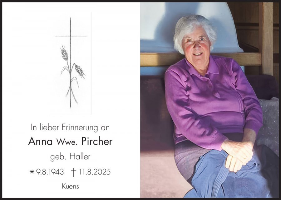 Sterbebild: Anna Wwe. Pircher geb. Haller