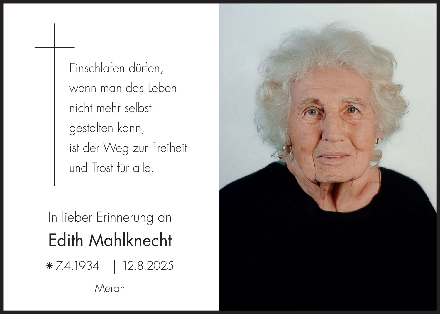 Sterbebild: Edith Mahlknecht
