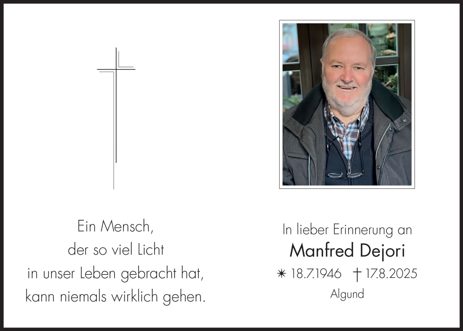 Sterbebild: Manfred Dejori