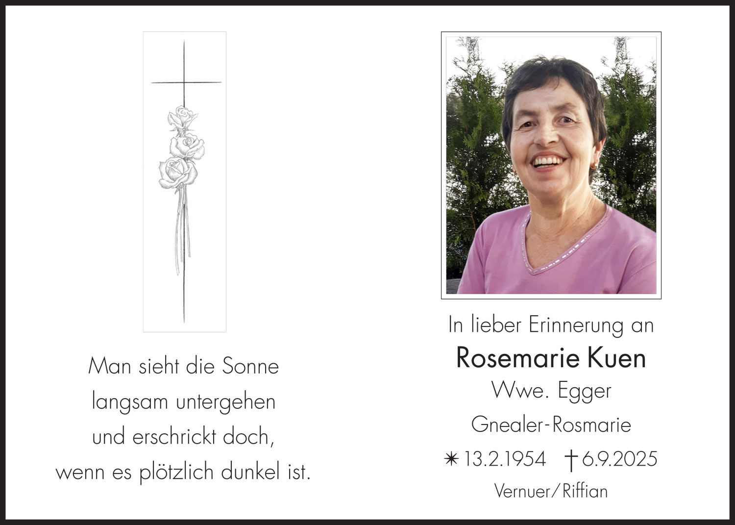 Sterbebild: Rosemarie Kuen Wwe. Egger