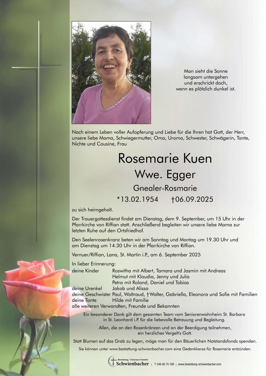 Parte: Rosemarie Kuen Wwe. Egger