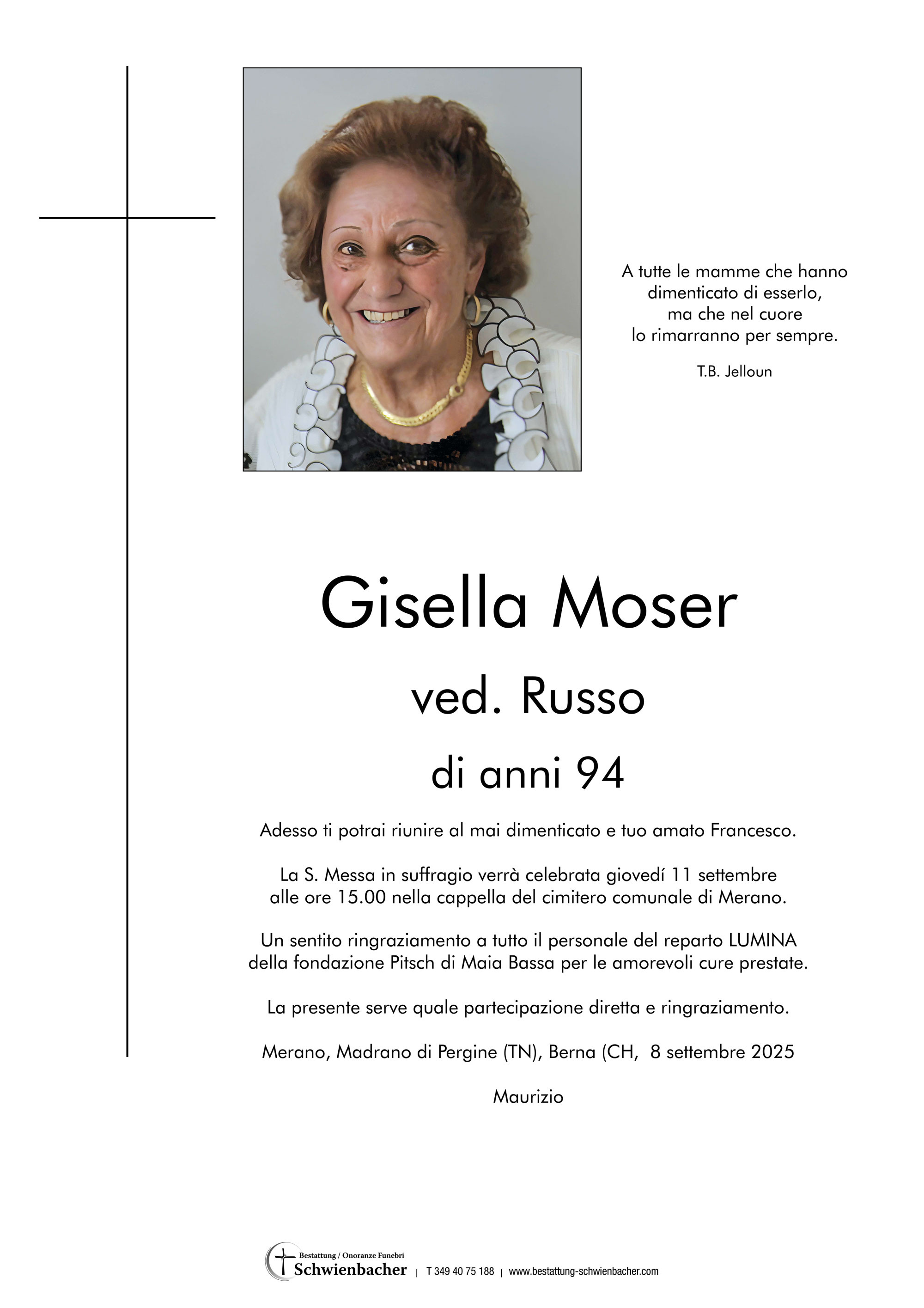 Parte: Gisella ved. Russo nata Moser 