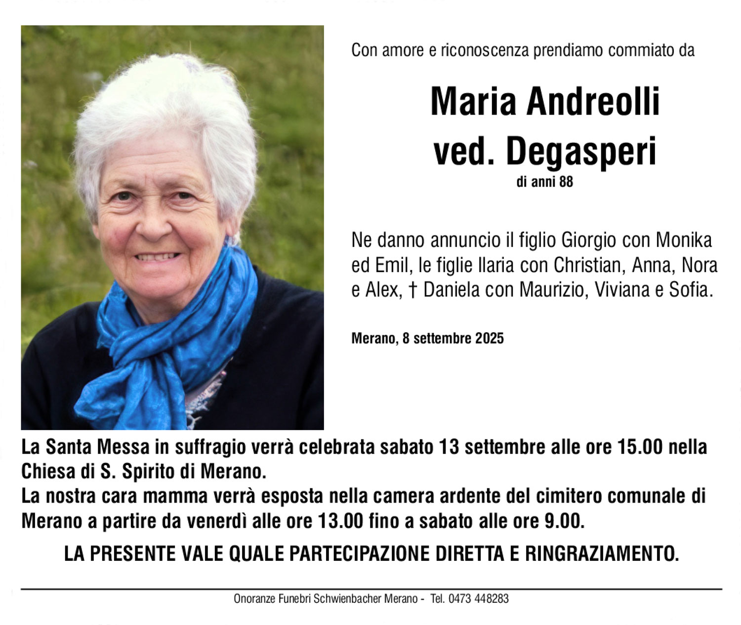 Medien: Maria ved. Degasperi nata Andreolli