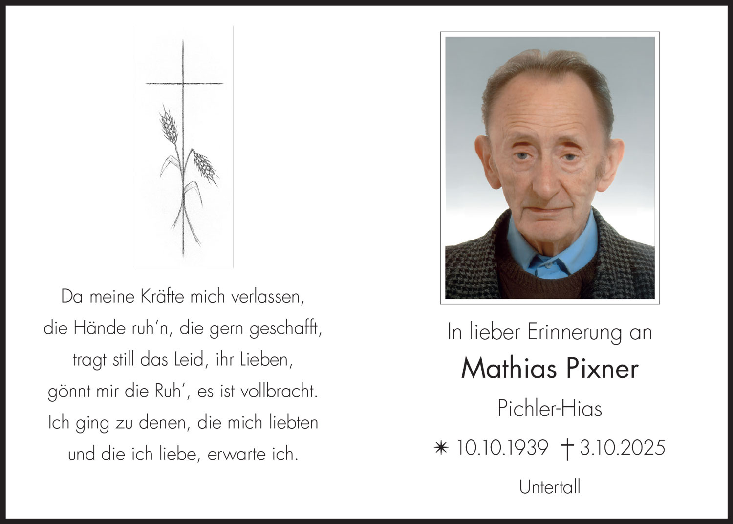 Sterbebild: Mathias Pixner