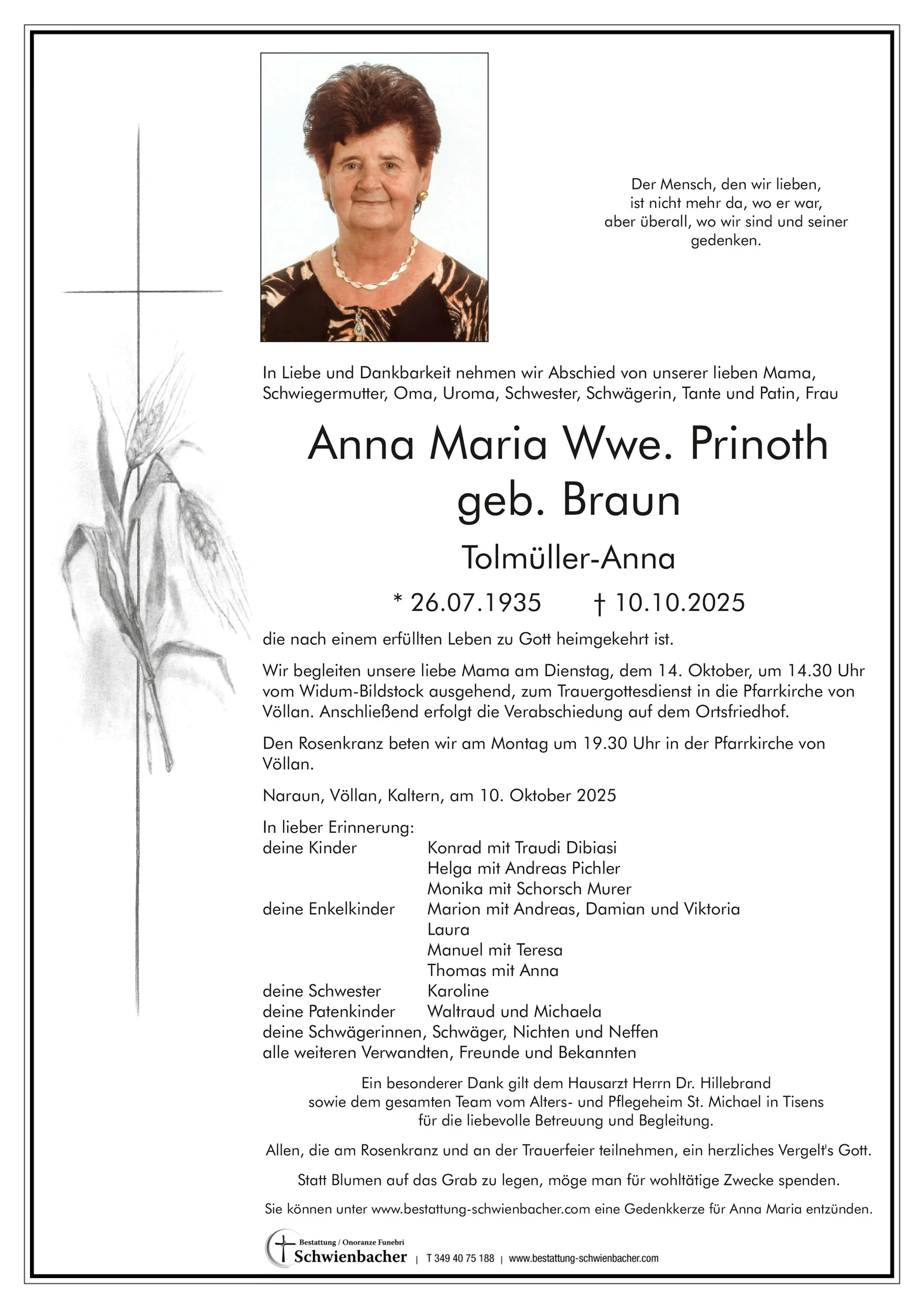 Parte: Anna Maria Wwe. Prinoth geb. Braun 