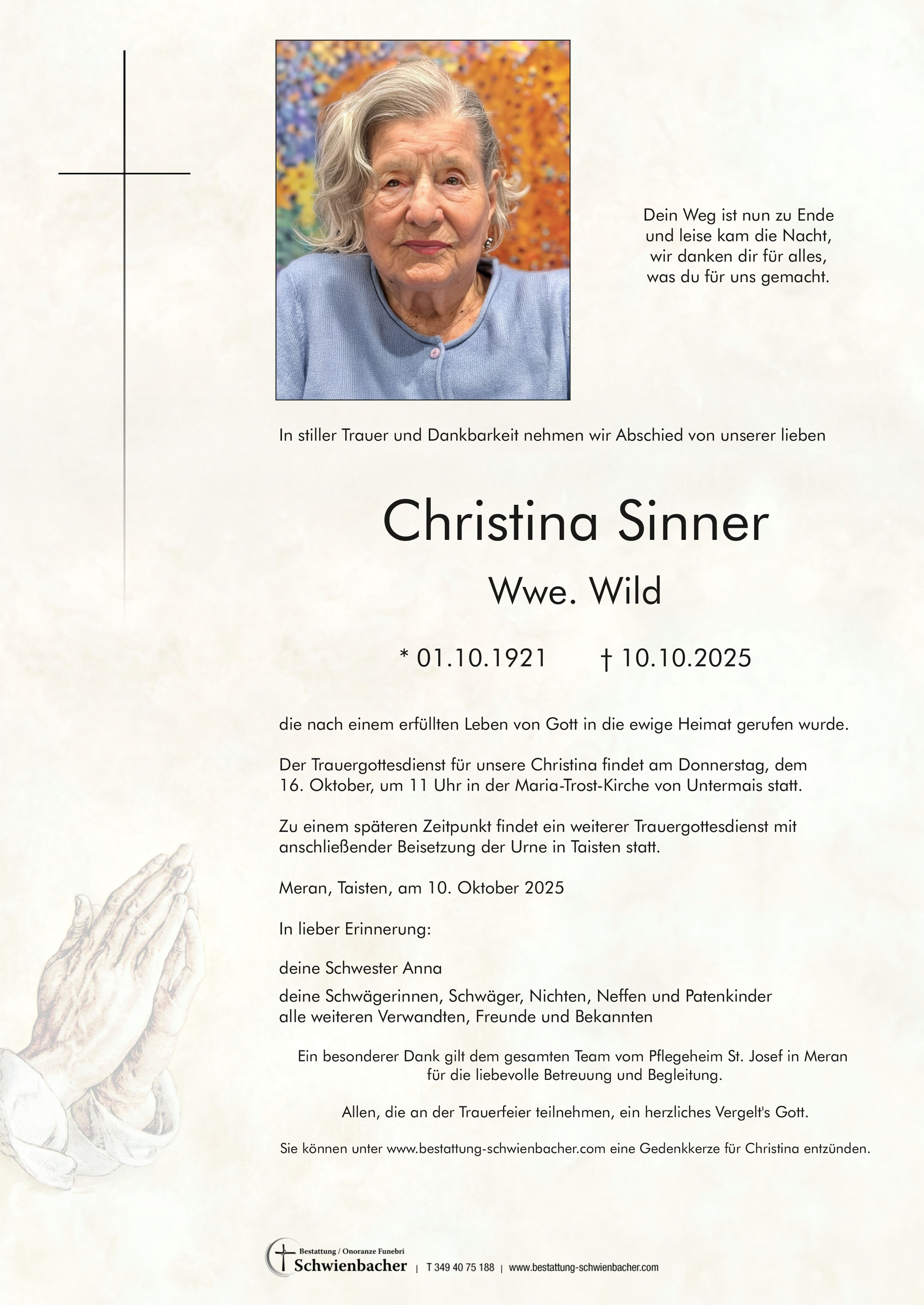 Parte: Christina Wwe. Wild geb. Sinner 