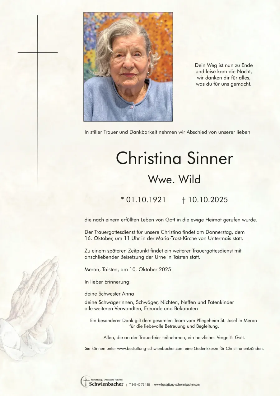 Parte: Christina Wwe. Wild geb. Sinner