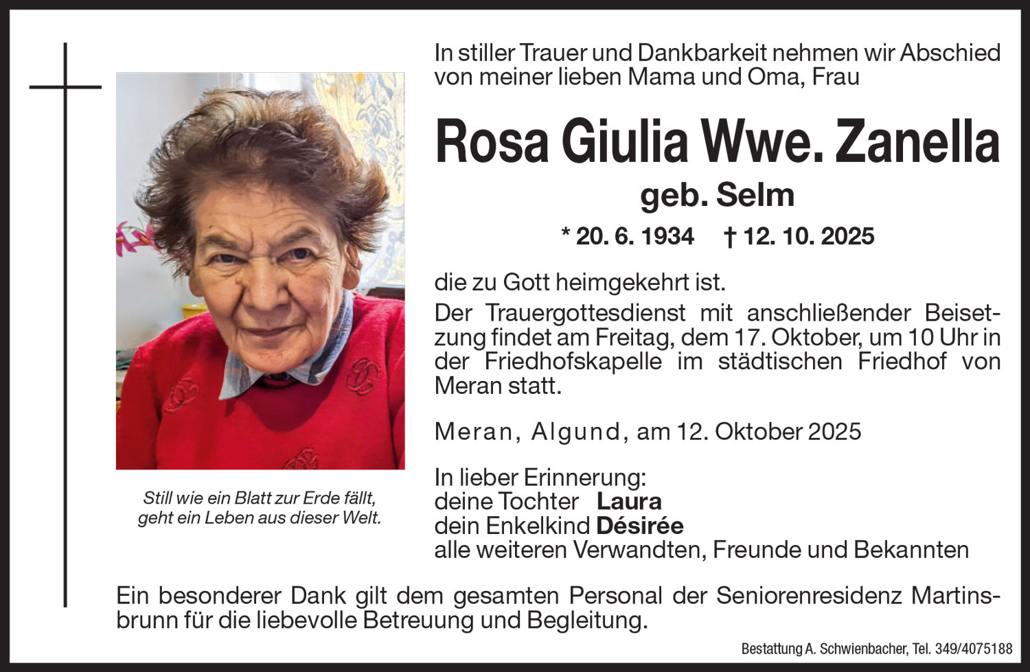 Medien: Rosa Giulia Wwe. Zanella geb. Selm