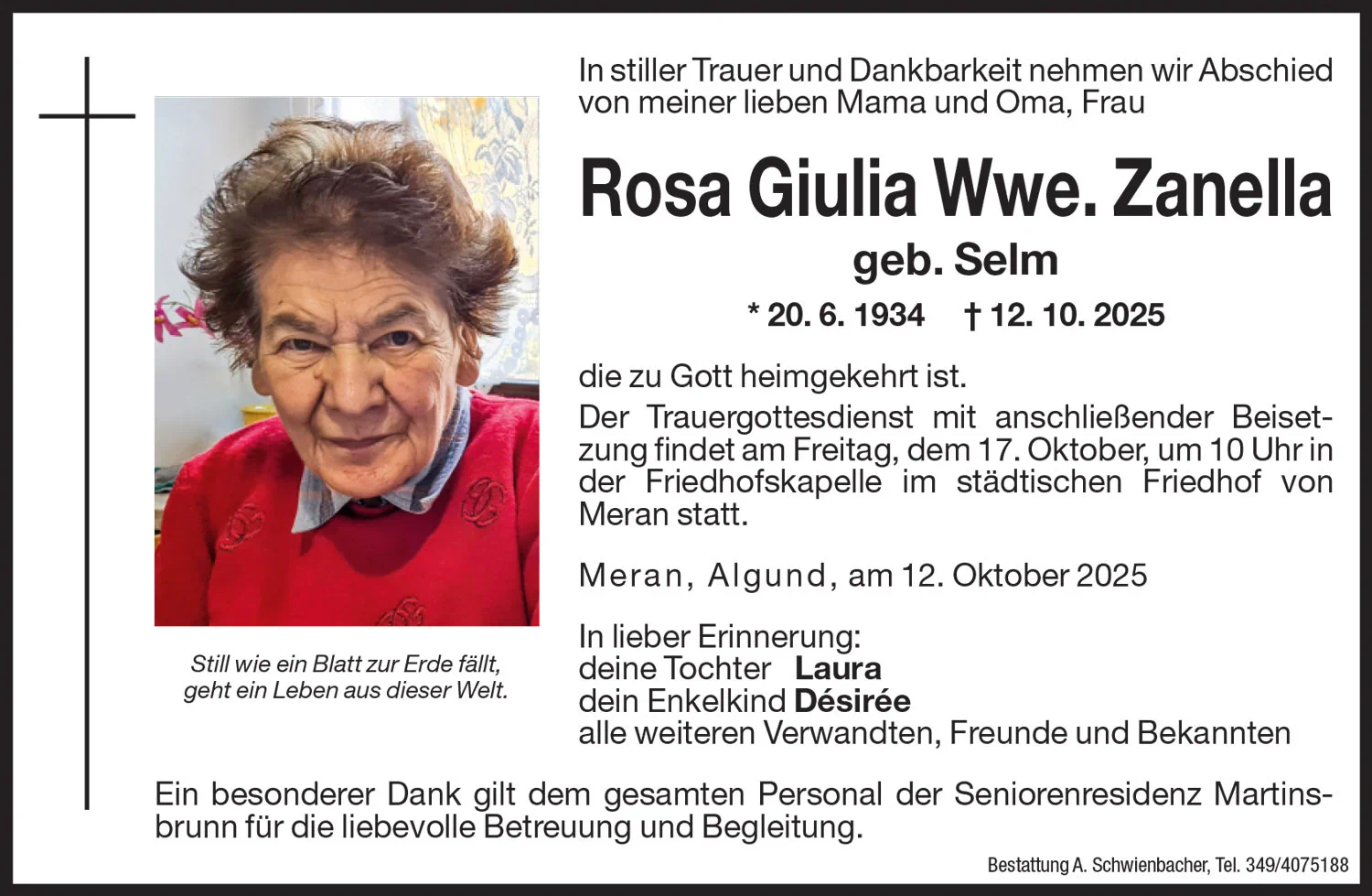 Medien: Rosa Giulia Wwe. Zanella geb. Selm