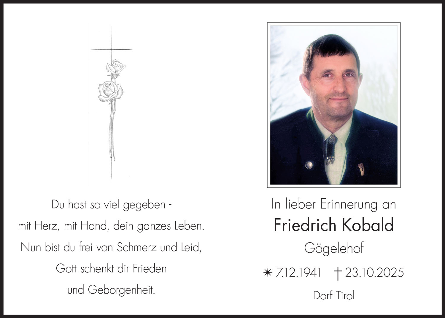 Sterbebild: Friedrich Kobald