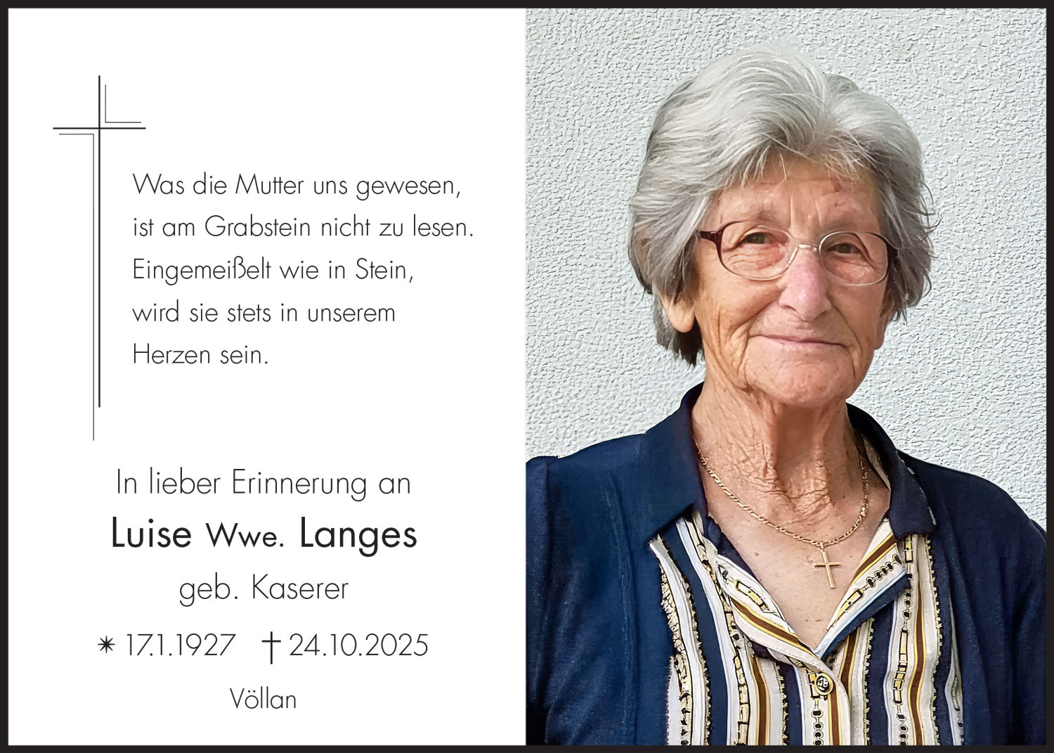 Sterbebild: Luise Wwe. Langes geb. Kaserer
