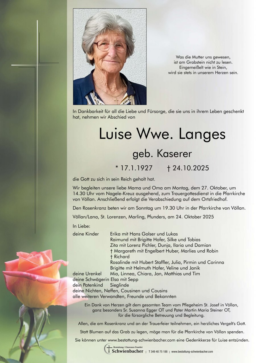 Parte: Luise Wwe. Langes geb. Kaserer