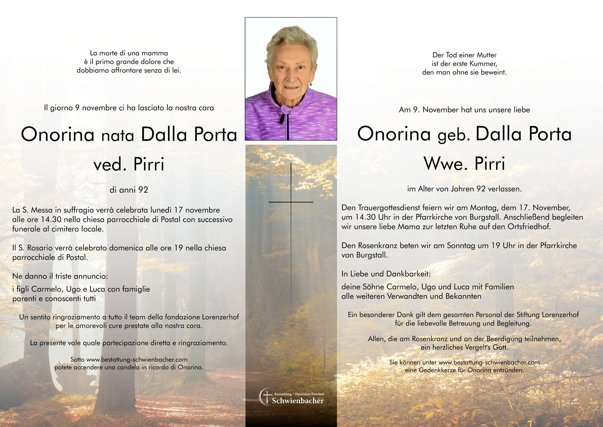 Parte: Onorina Marta Wwe. Pirri geb. Dalla Porta 