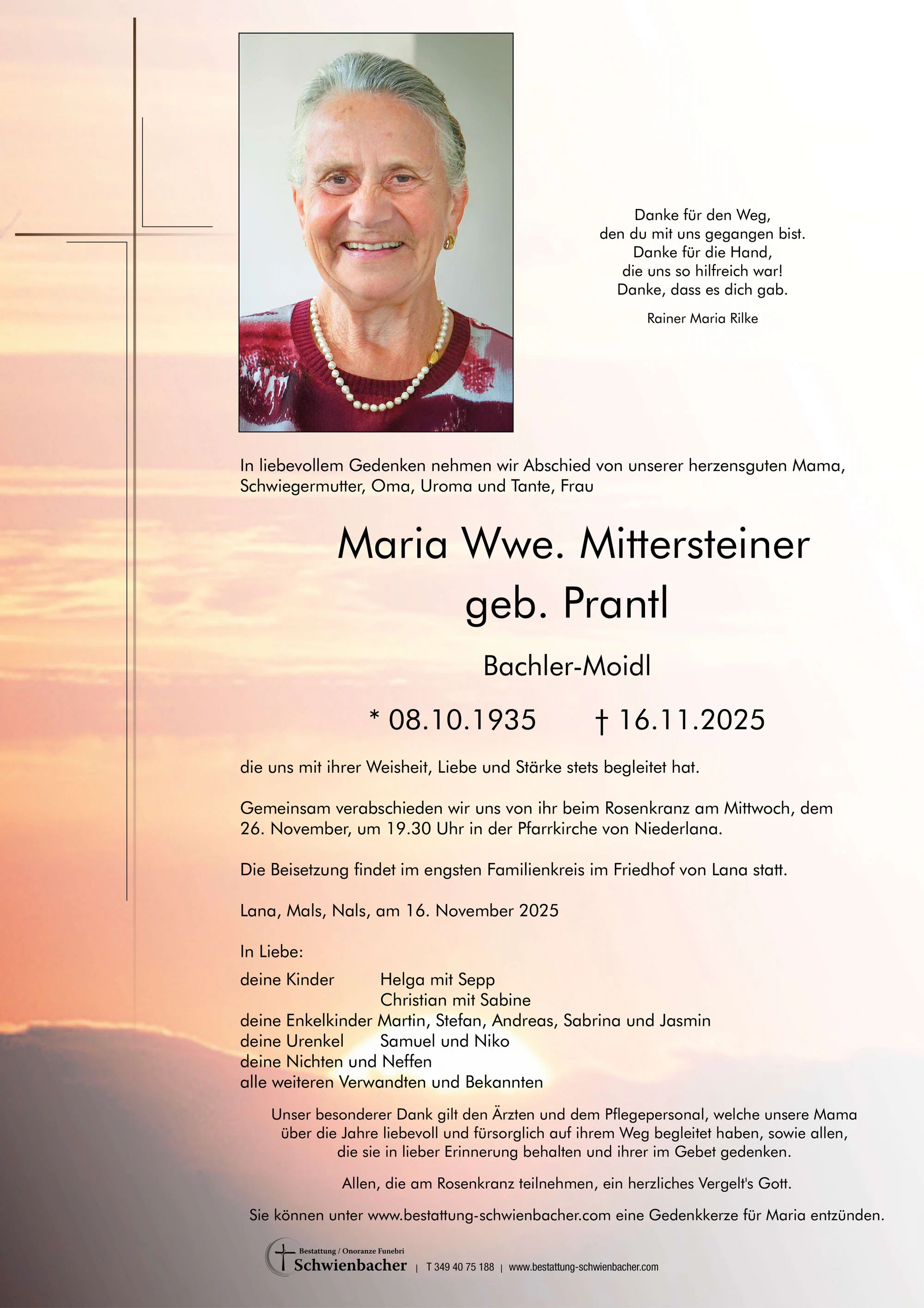 Parte: Maria Wwe. Mittersteiner geb. Prantl 