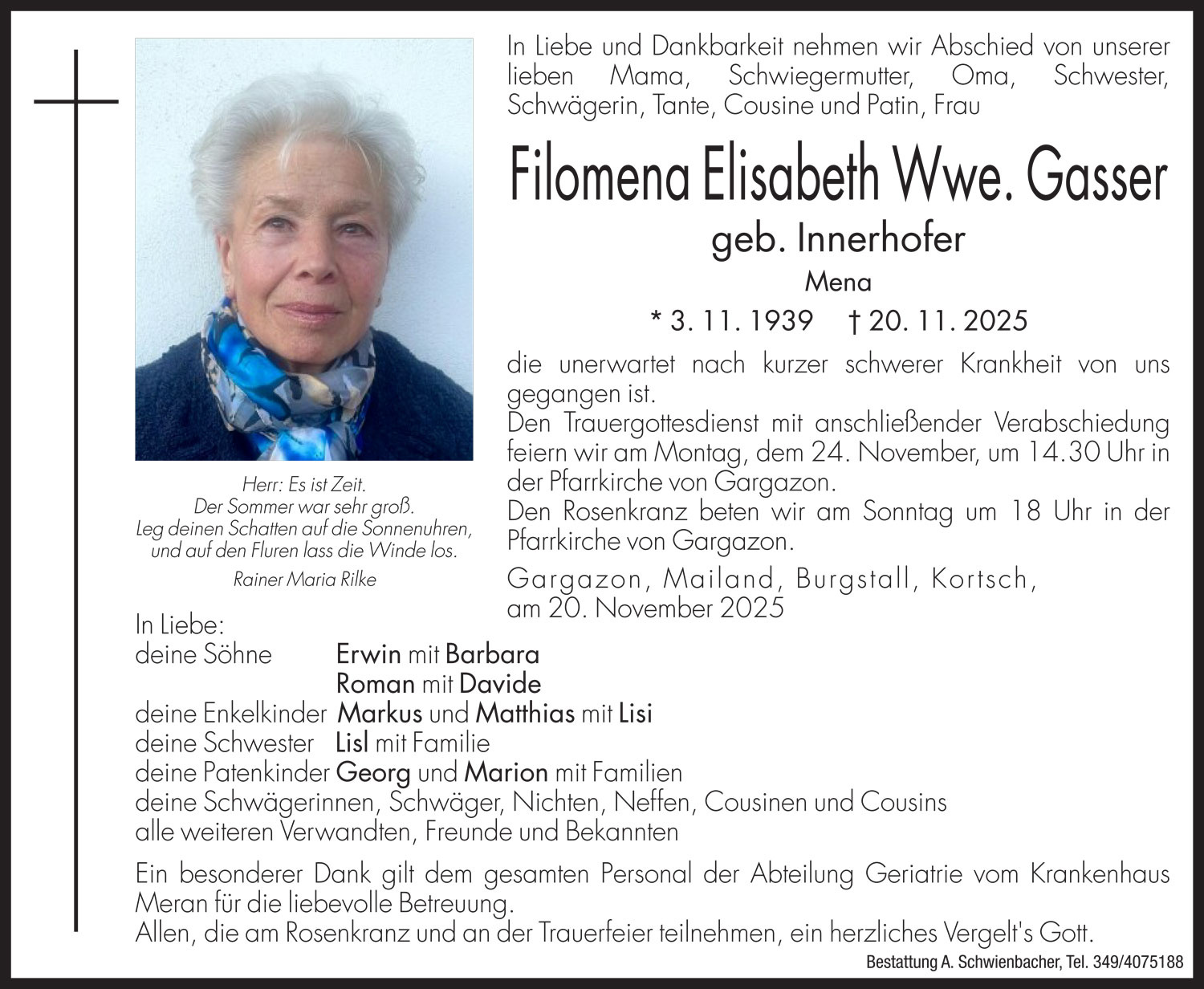 Medien: Filomena Elisabeth Wwe. Gasser geb. Innerhofer