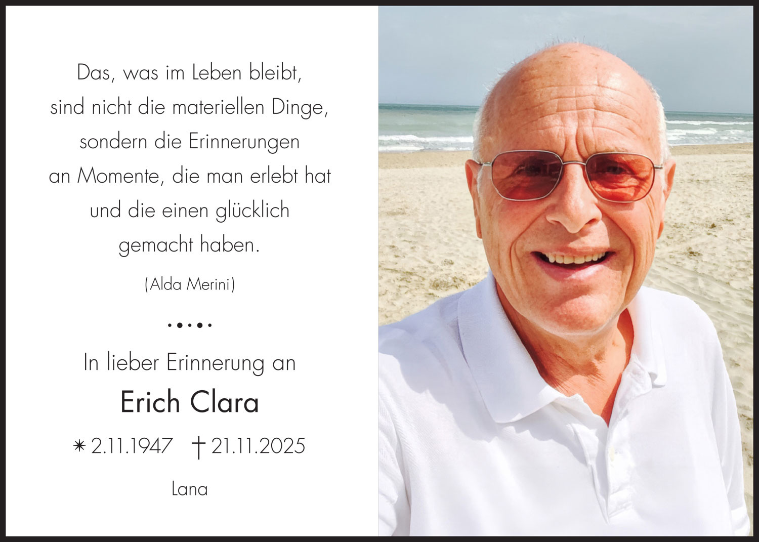 Sterbebild: Erich Clara