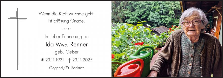 Sterbebild: Ida Wwe. Renner geb. Geiser