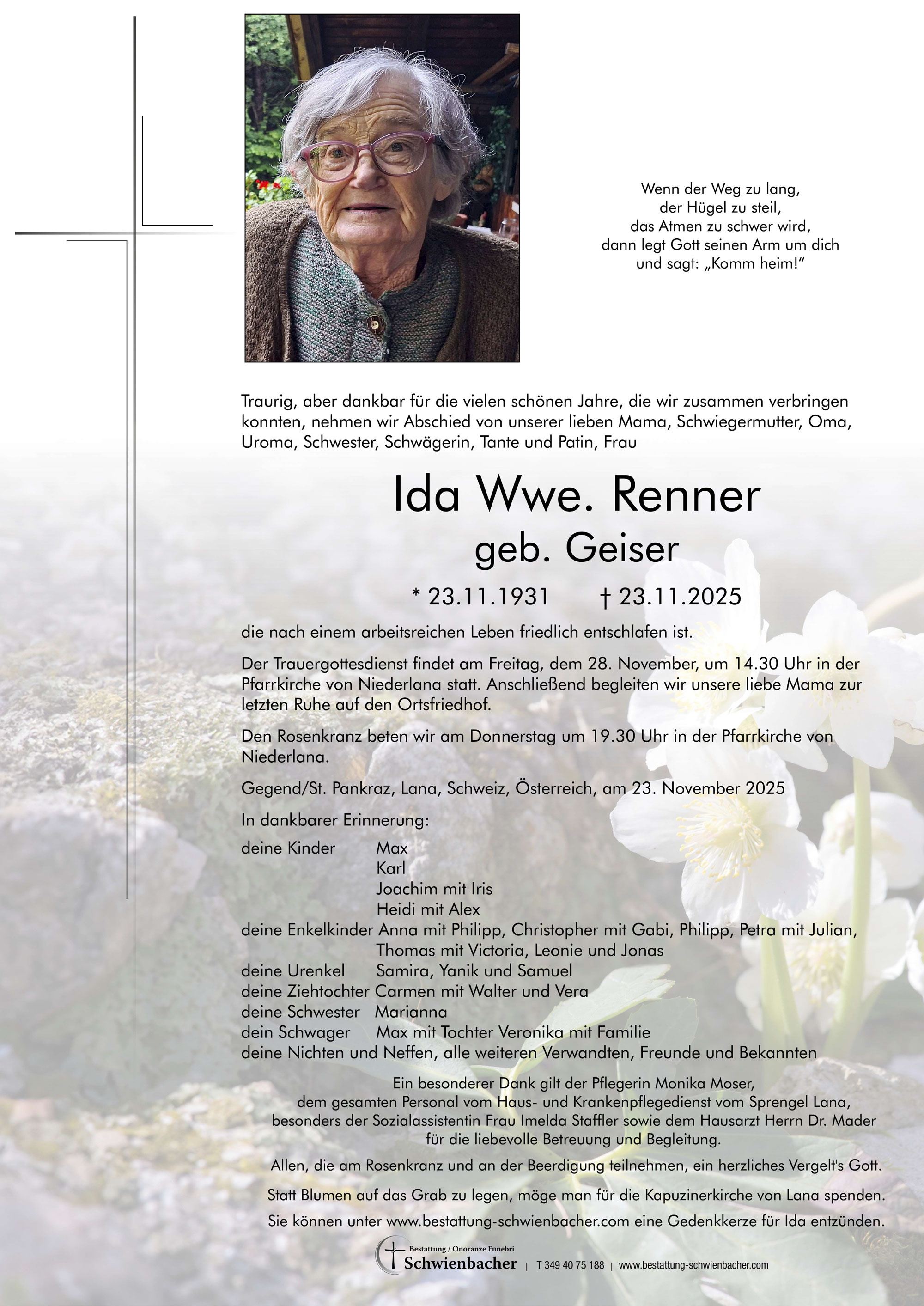 Parte: Ida Wwe. Renner geb. Geiser 