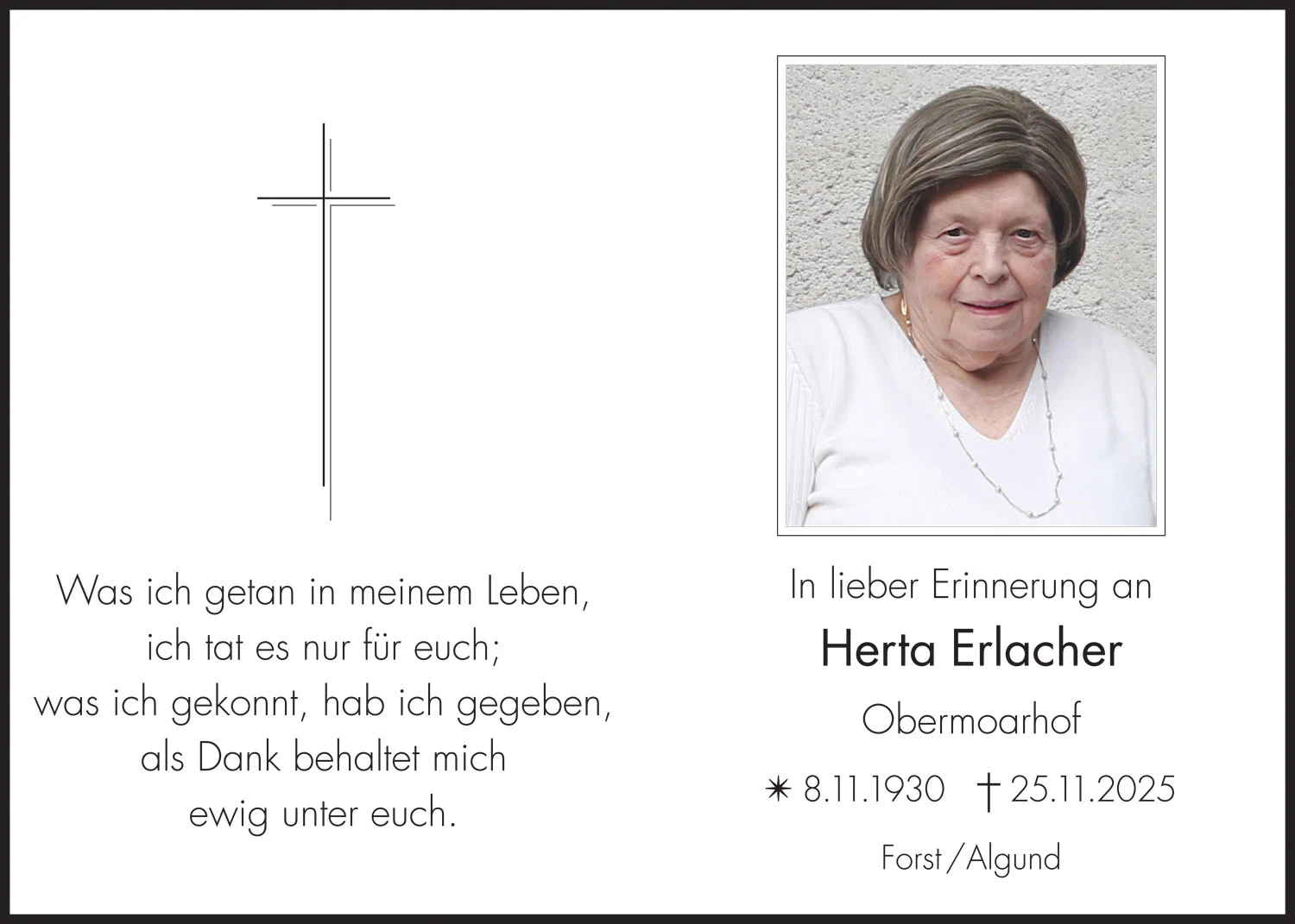 Sterbebild: Herta Erlacher