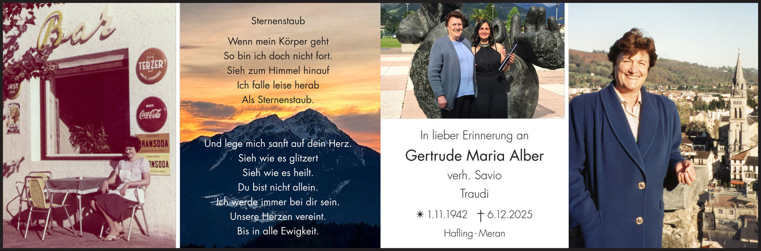 Sterbebild: Gertrude Maria Alber verh. Savio