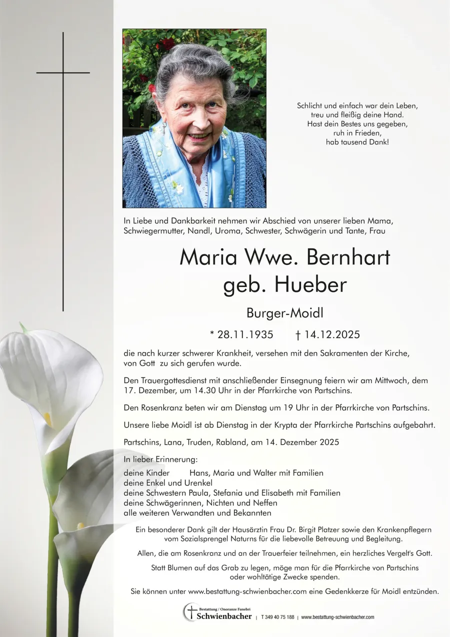 Parte: Maria Wwe. Bernhart geb. Hueber