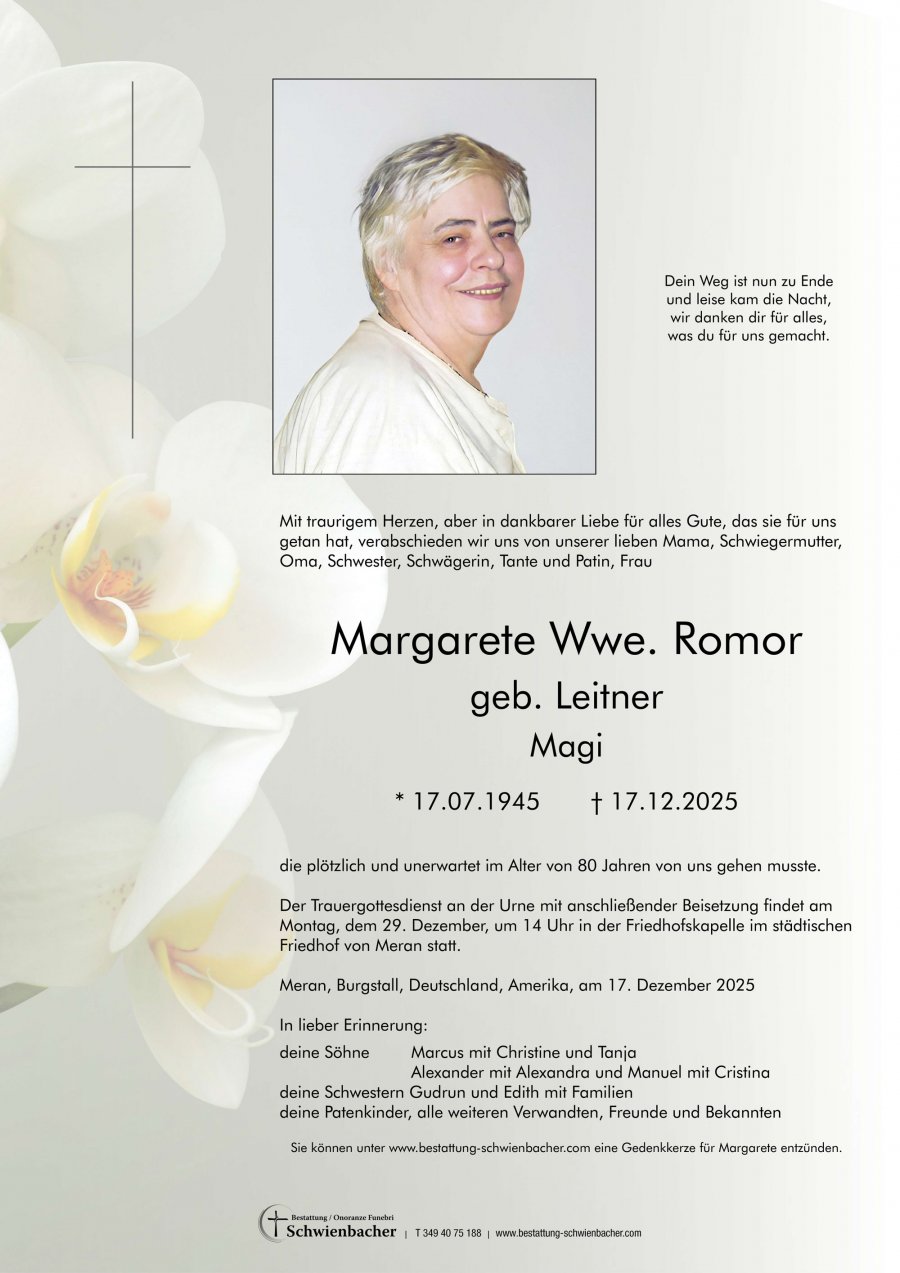 Parte: Margarete Wwe. Romor geb. Leitner