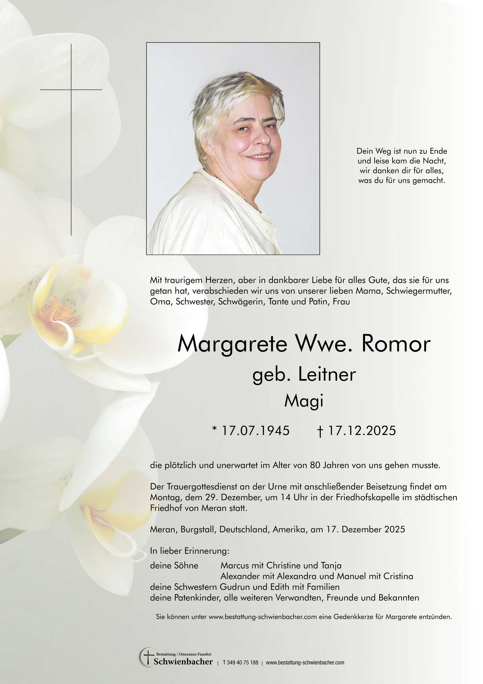 Parte: Margarete Wwe. Romor geb. Leitner 