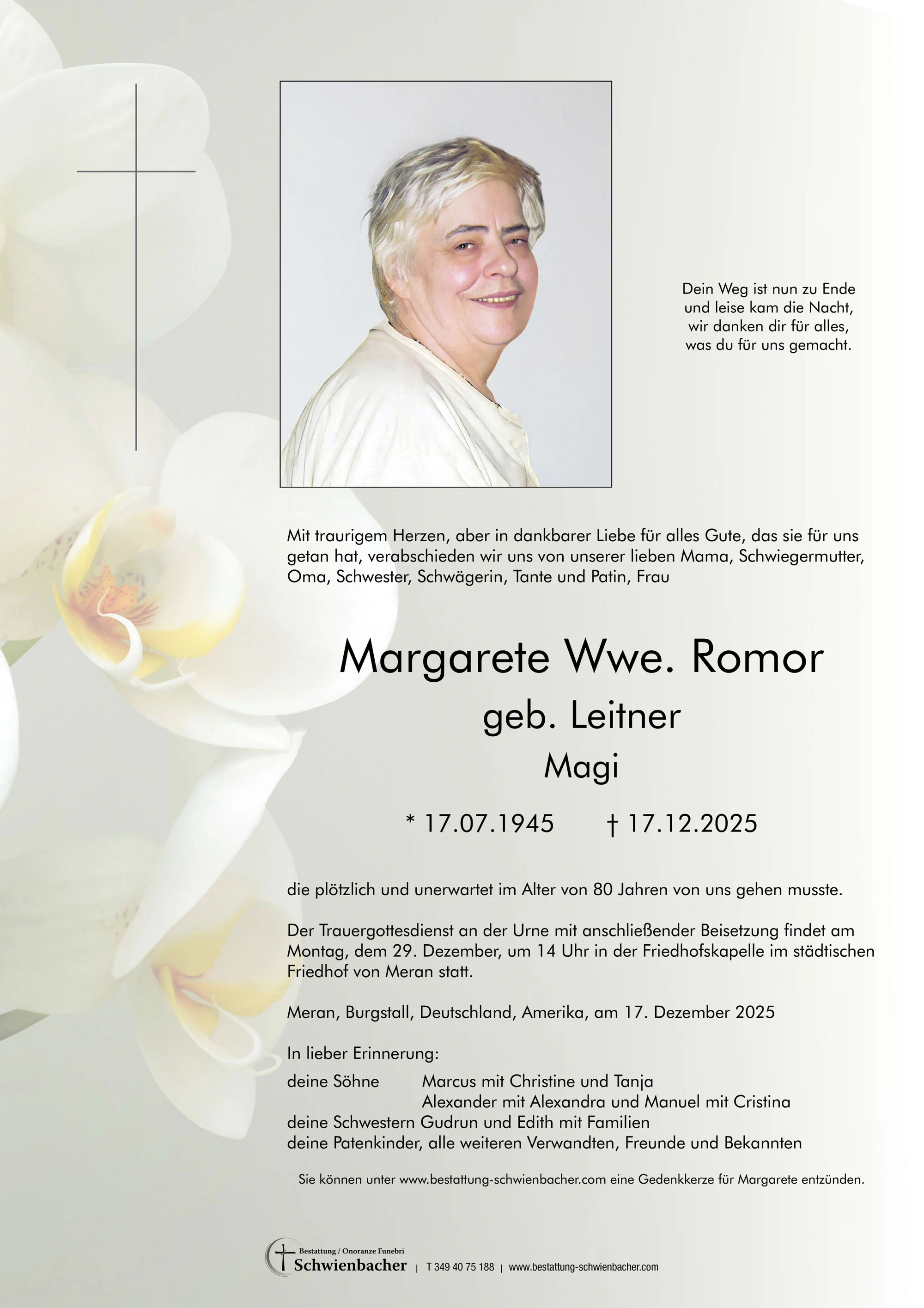 Parte: Margarete Wwe. Romor geb. Leitner 