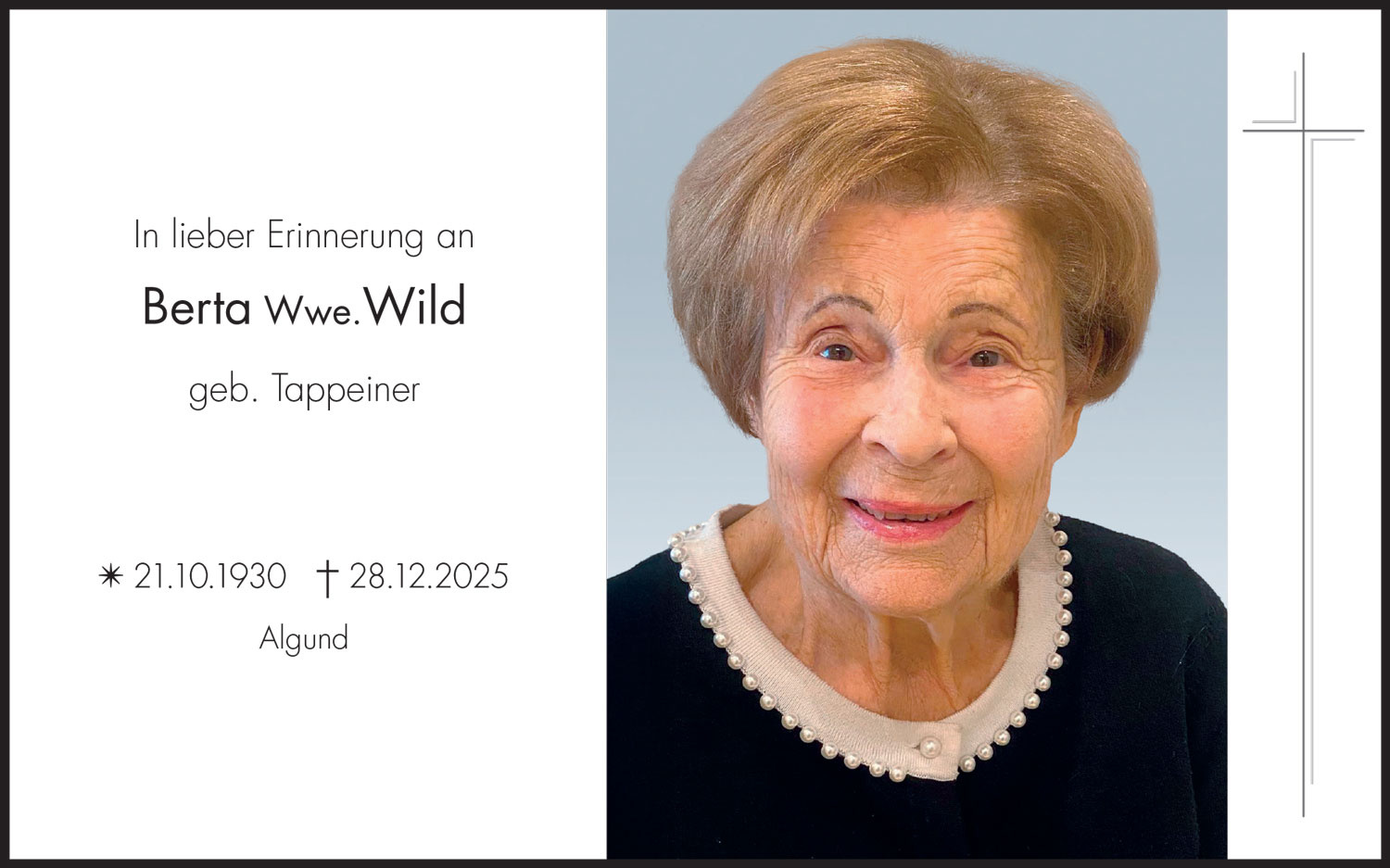 Sterbebild: Berta Wwe. Wild geb. Tappeiner