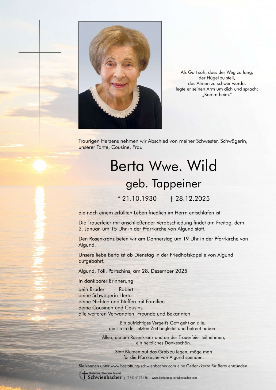 Parte: Berta Wwe. Wild geb. Tappeiner