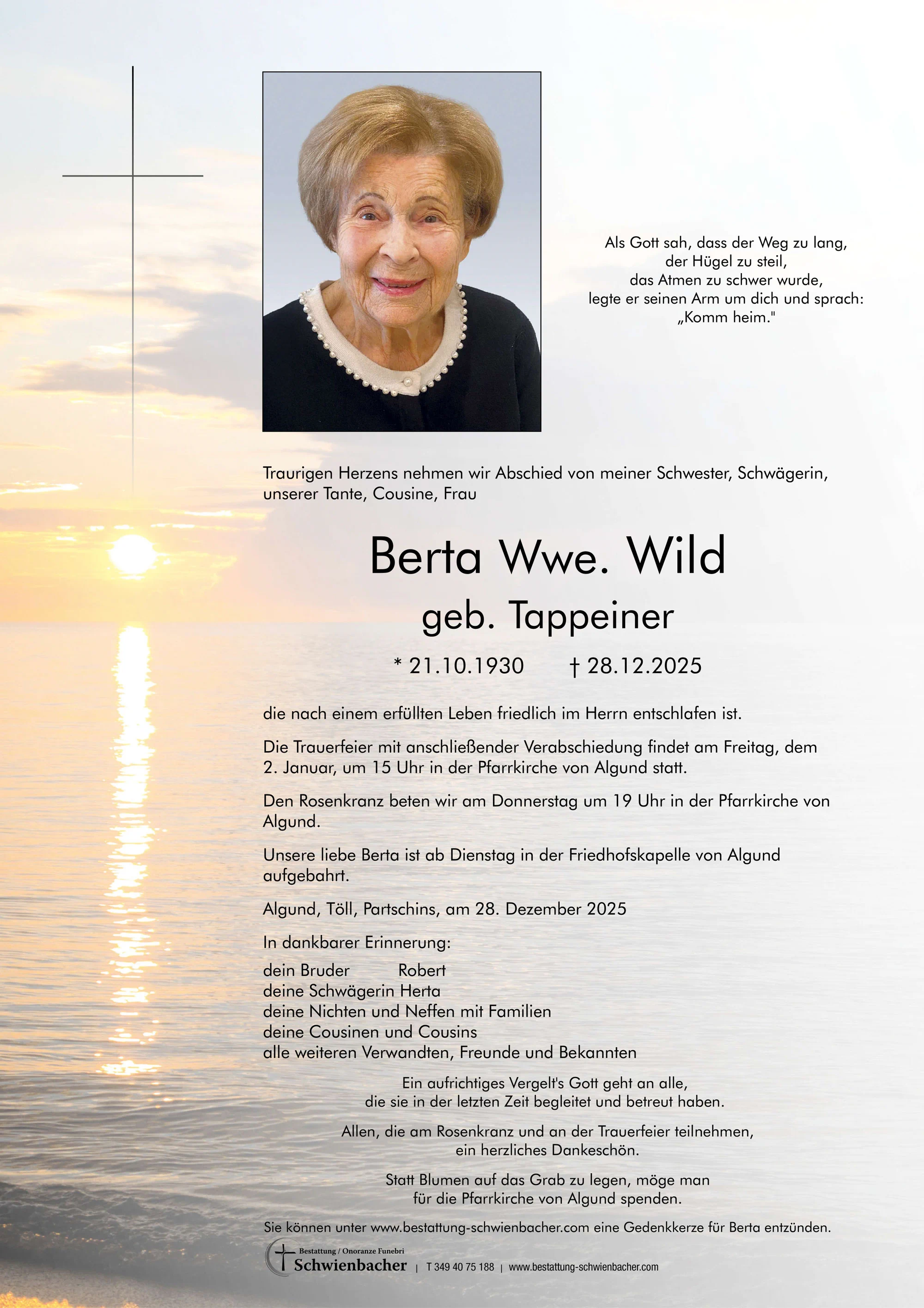 Parte: Berta Wwe. Wild geb. Tappeiner