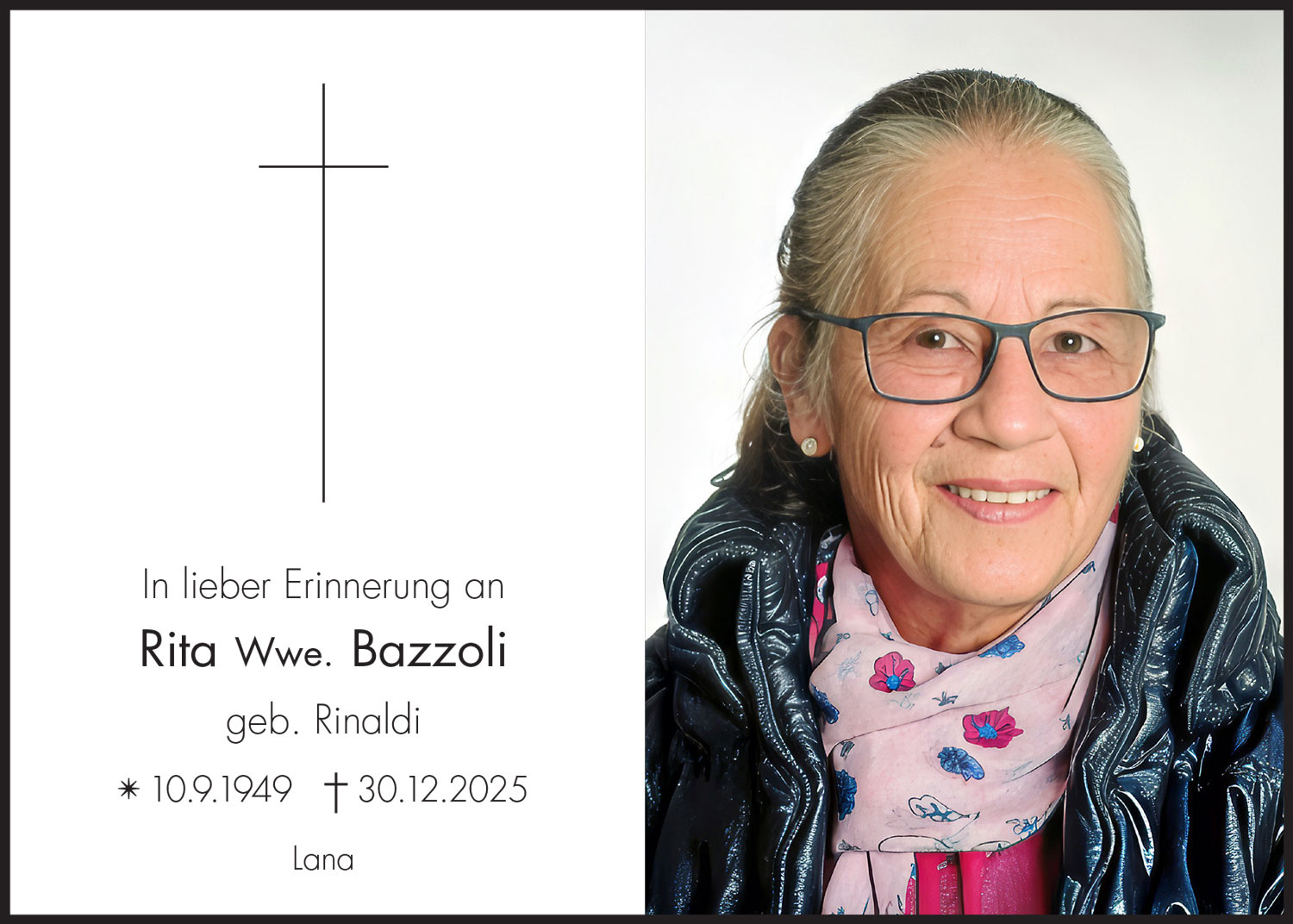 Sterbebild: Rita Wwe. Bazzoli geb. Rinaldi