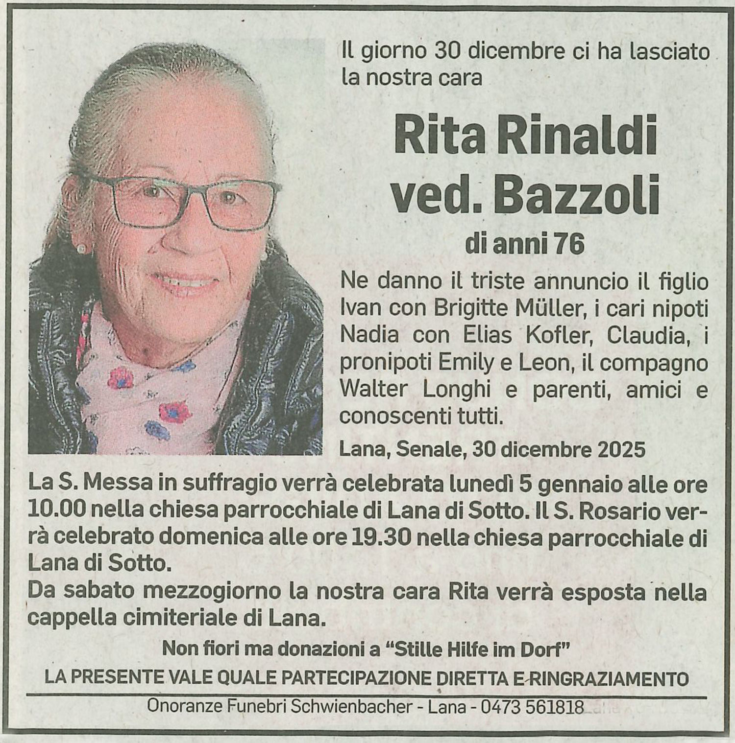 Medien: Rita Wwe. Bazzoli geb. Rinaldi