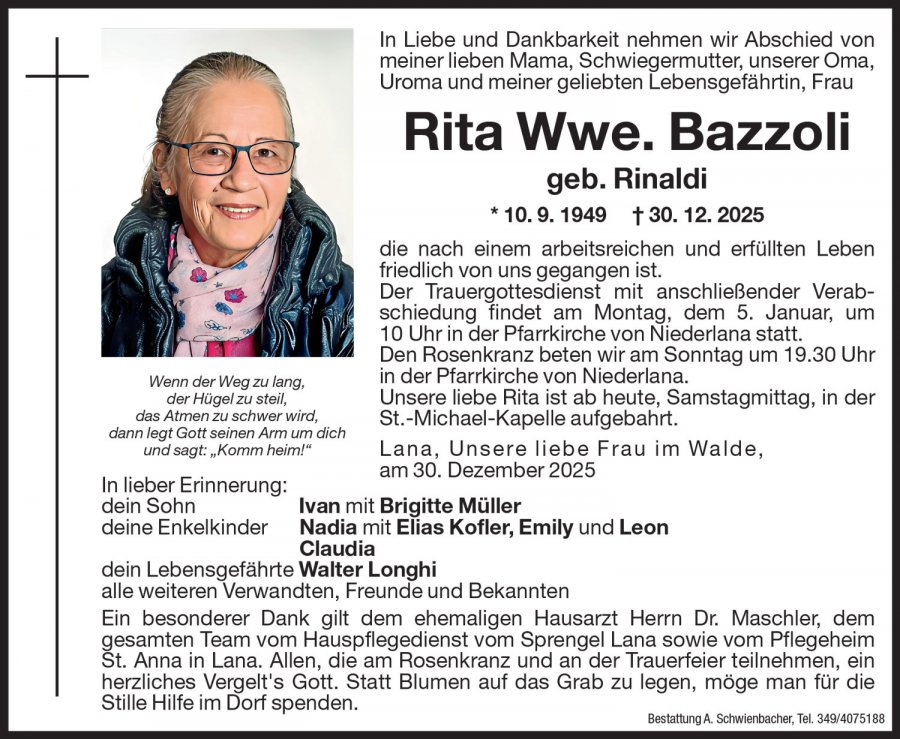 Medien: Rita Wwe. Bazzoli geb. Rinaldi