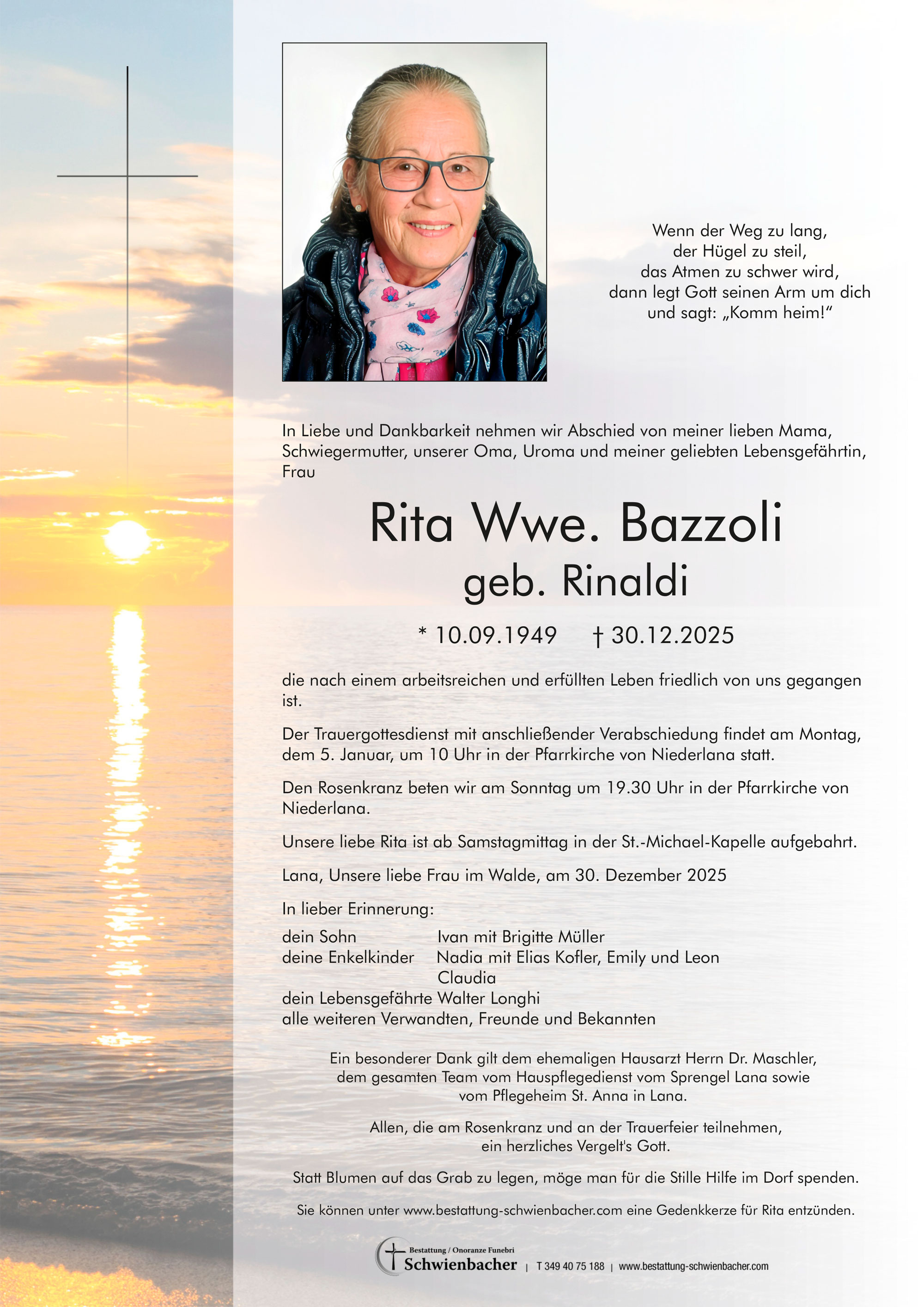 Parte: Rita Wwe. Bazzoli geb. Rinaldi 