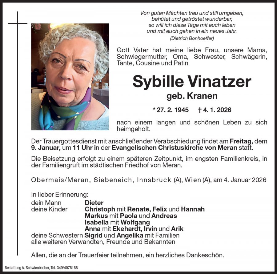 Medien: Sybille Vinatzer geb. Kranen
