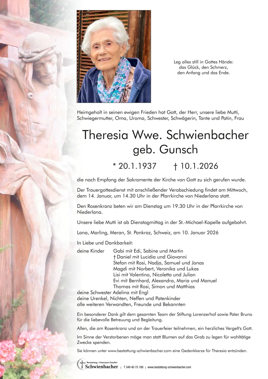 Parte: Theresia Wwe. Schwienbacher geb. Gunsch