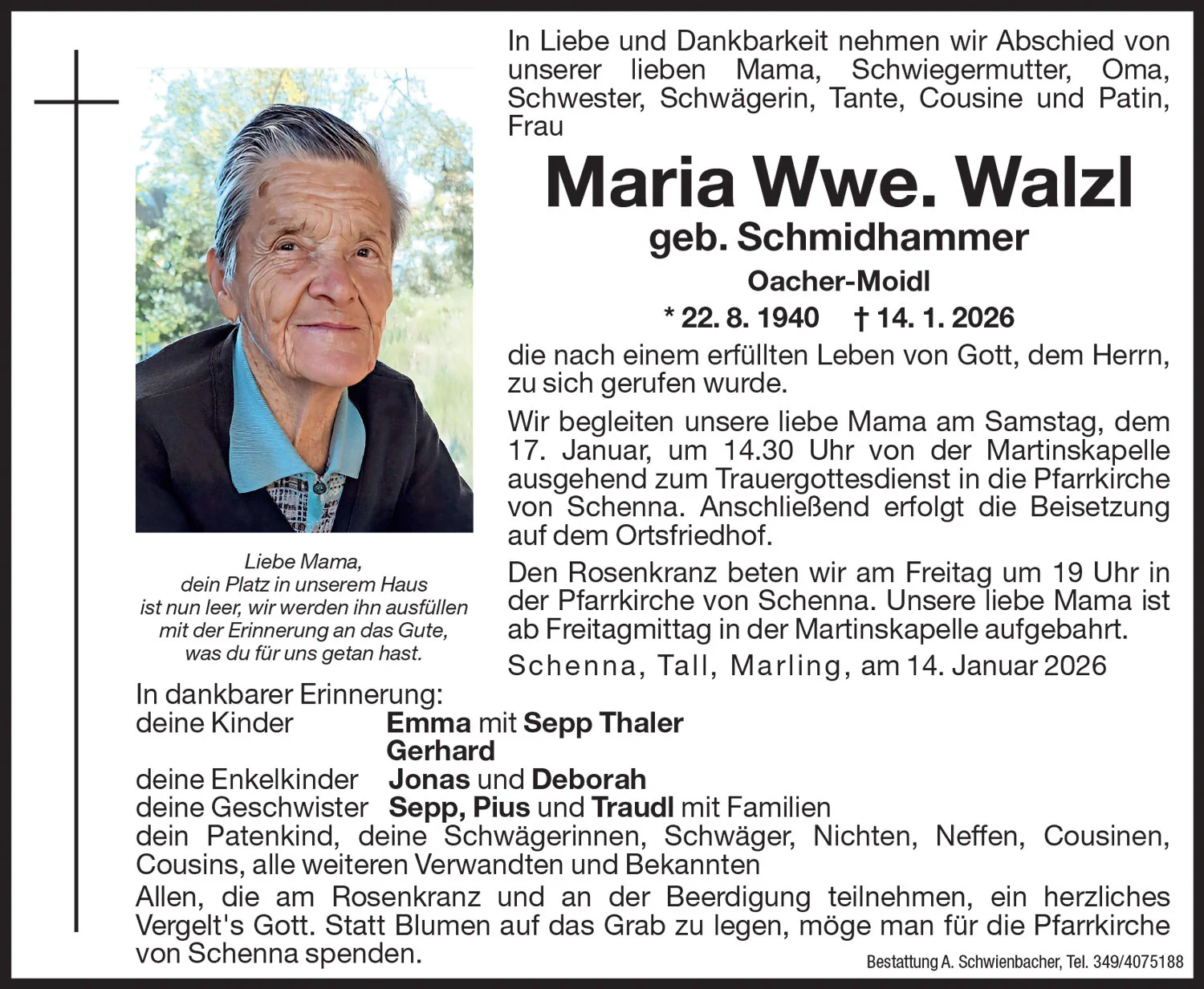 Medien: Maria Wwe. Walzl geb. Schmidhammer
