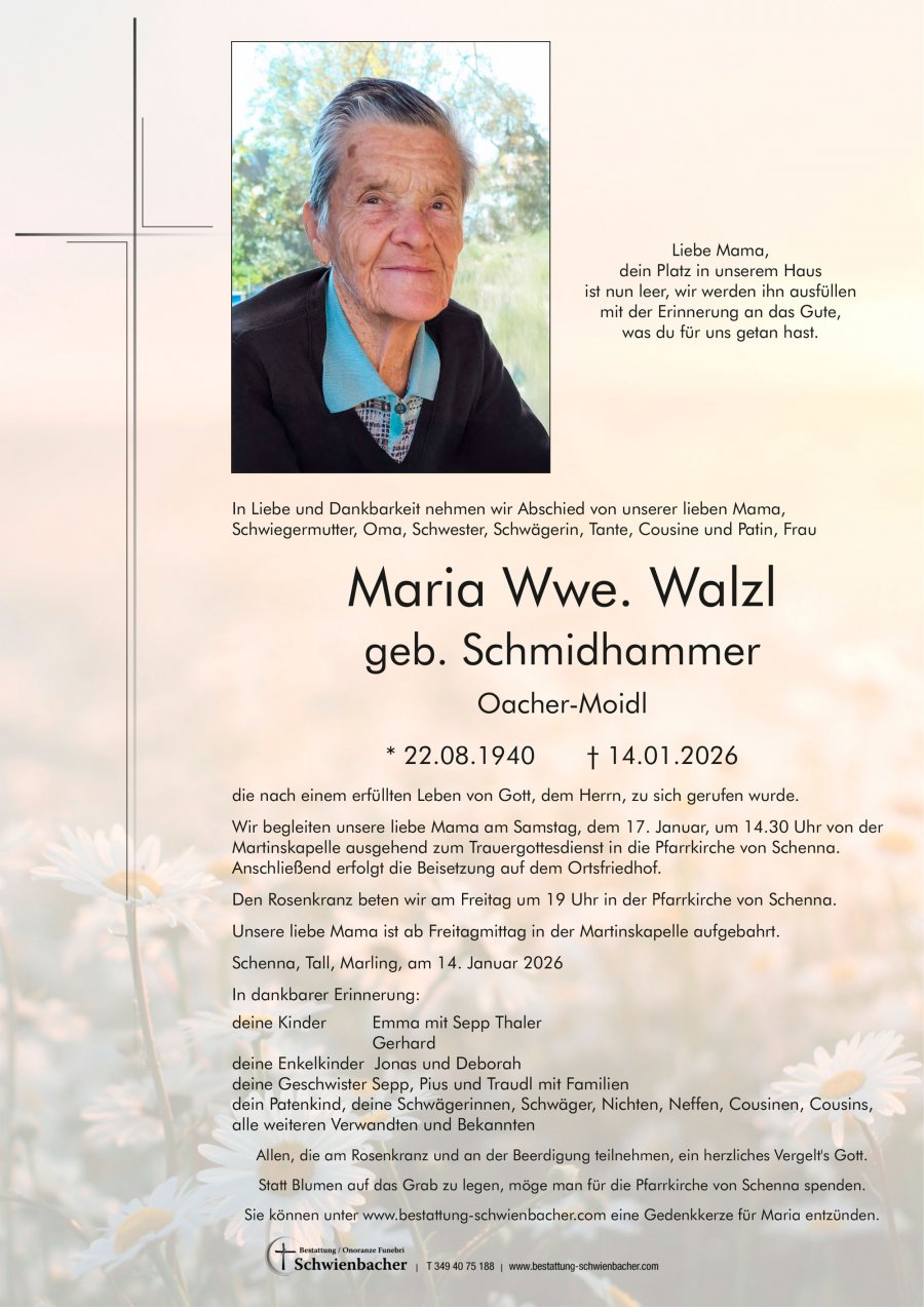 Parte: Maria Wwe. Walzl geb. Schmidhammer