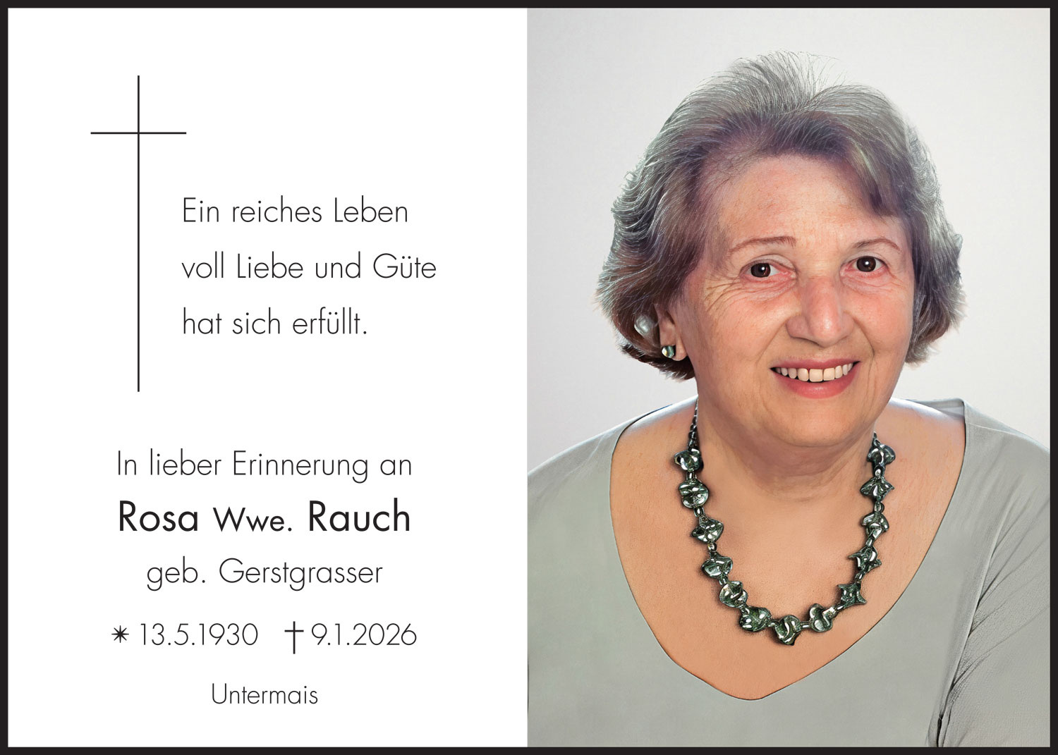 Sterbebild: Rosa Wwe. Rauch geb. Gerstgrasser