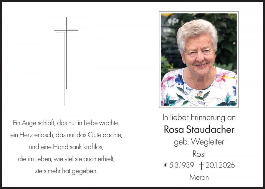 Sterbebild: Rosa Staudacher geb. Wegleiter