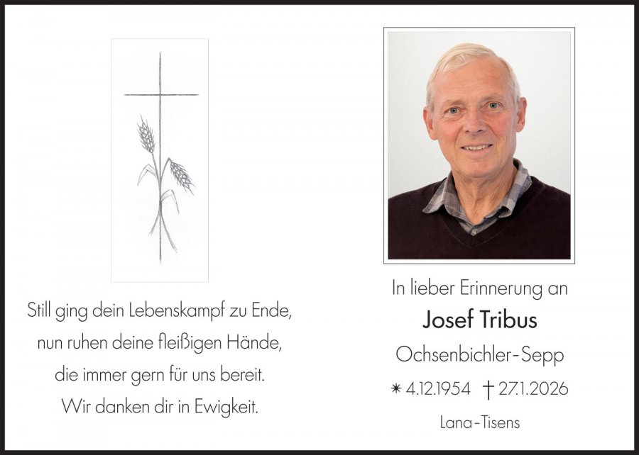 Sterbebild: Josef Tribus