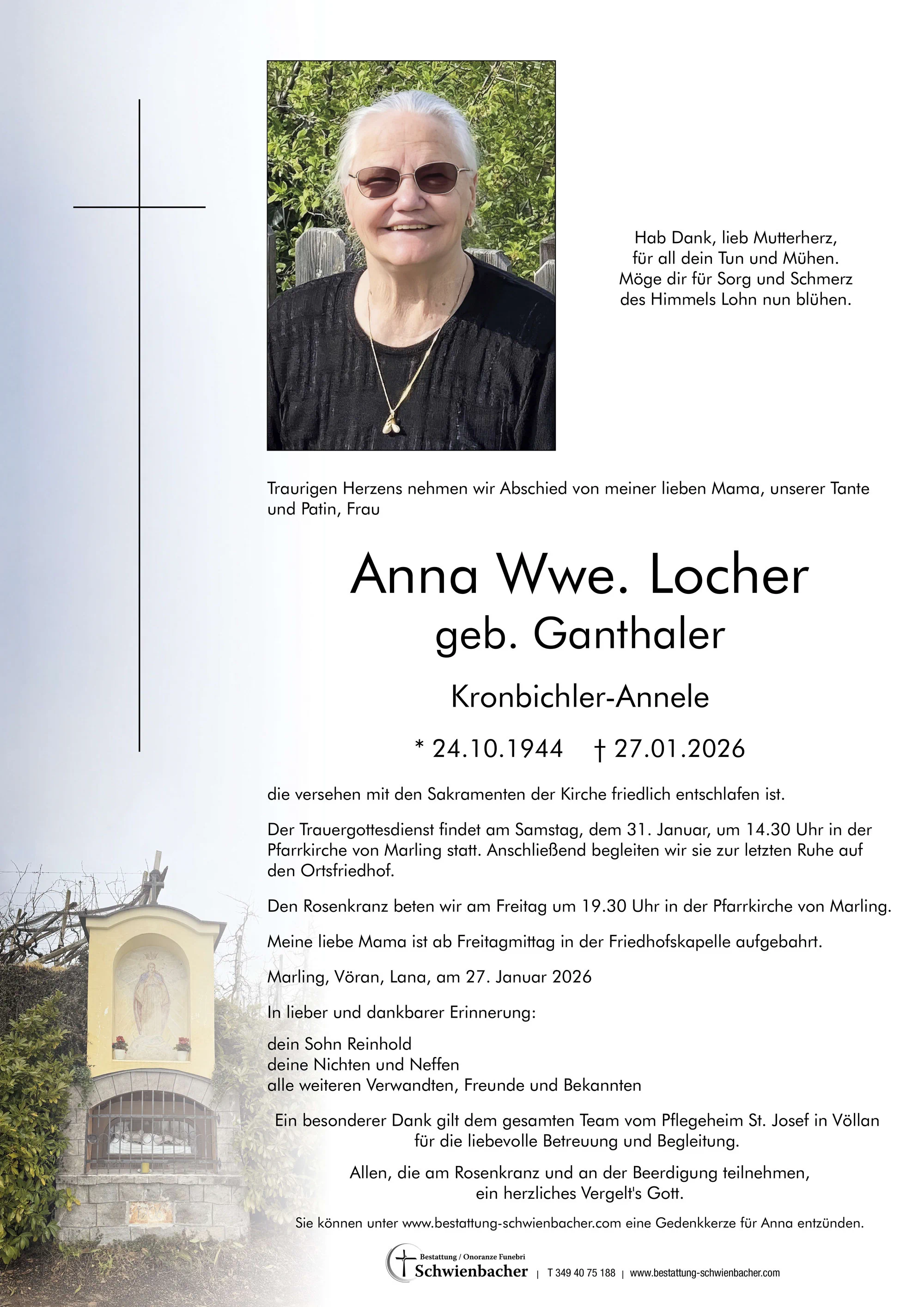 Parte: Anna Wwe. Locher geb. Ganthaler 