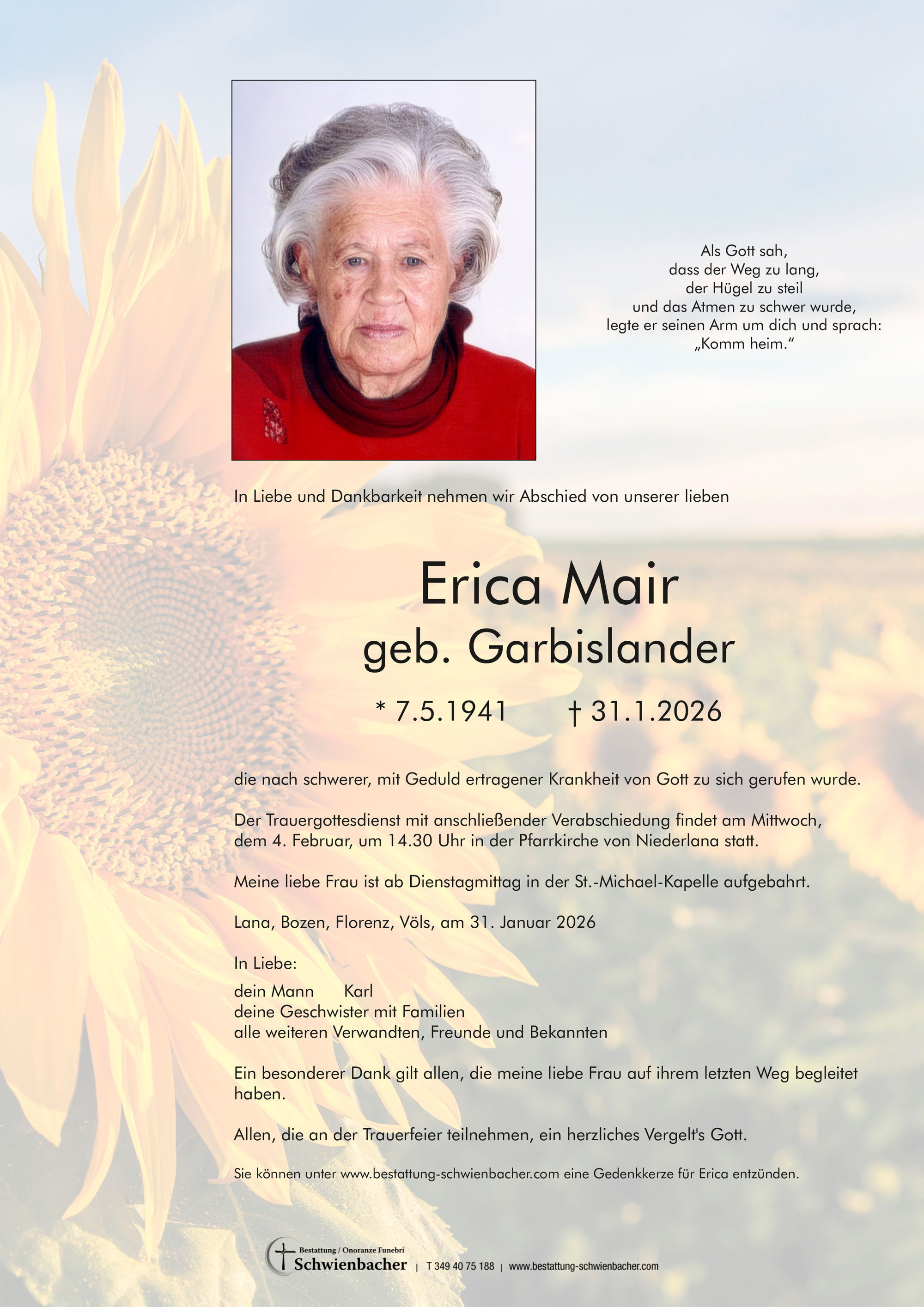 Parte: Erica Mair geb. Garbislander 