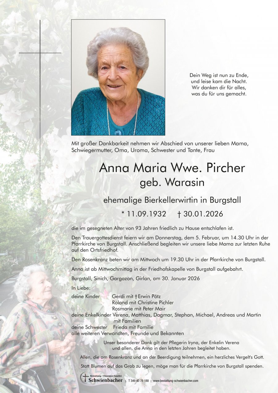 Parte: Anna Maria Wwe. Pircher geb. Warasin