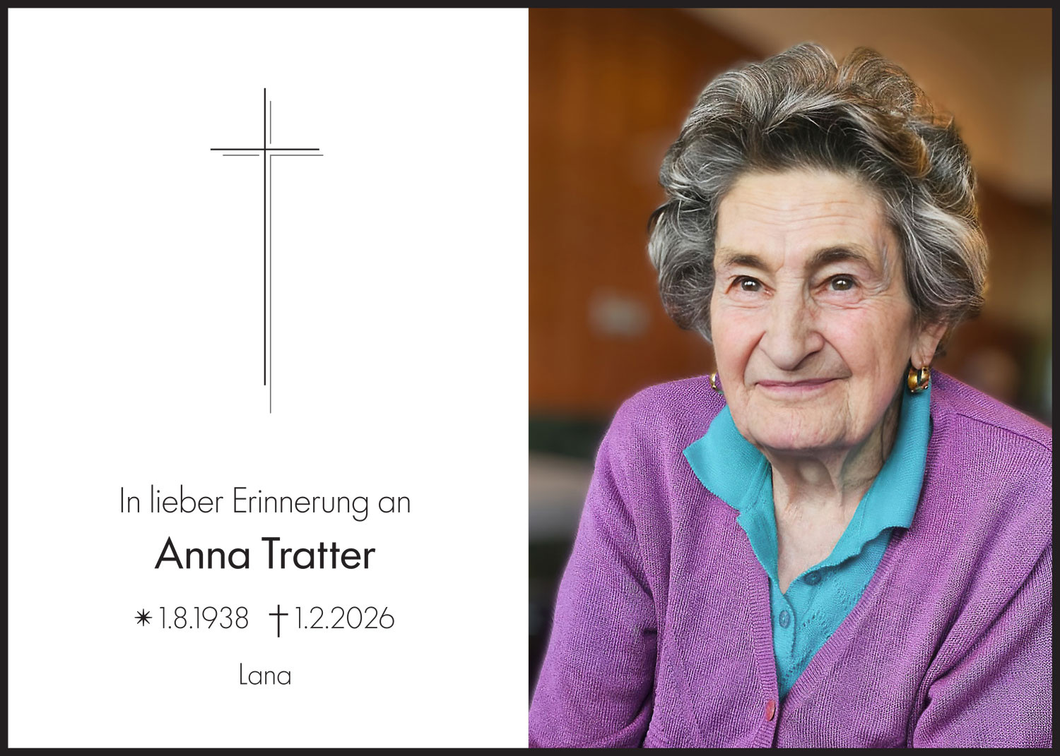 Sterbebild: Anna Tratter