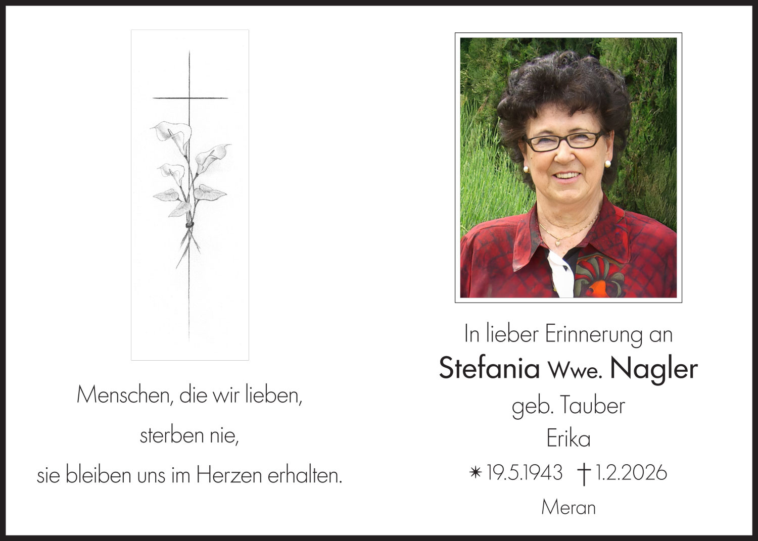 Sterbebild: Stefania Wwe. Nagler geb. Tauber