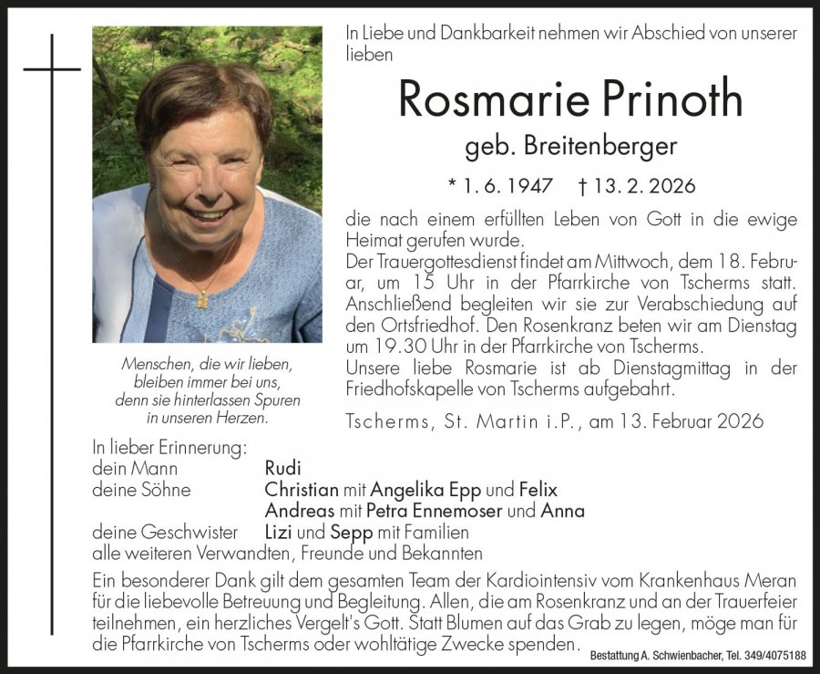 Medien: Rosmarie Prinoth geb. Breitenberger