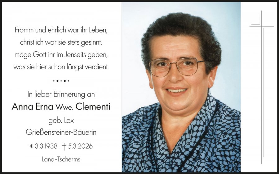 Sterbebild: Anna Wwe. Clementi geb. Lex