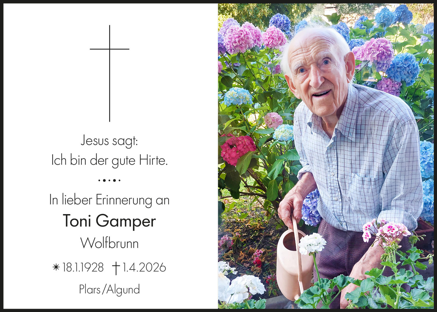 Sterbebild: Toni Gamper